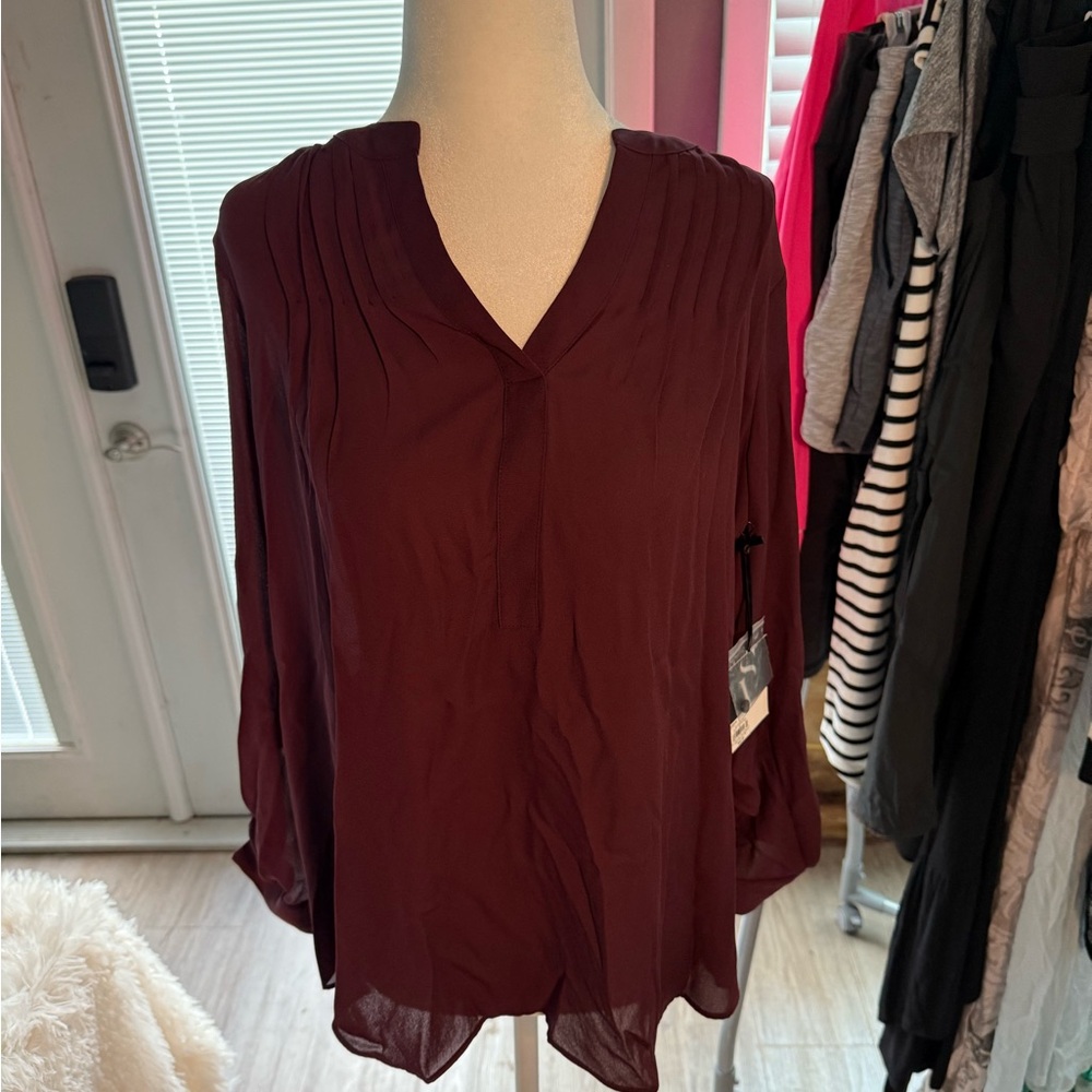 Simply Vera Vera Wang Red Long Sleeve Pleated Blouse